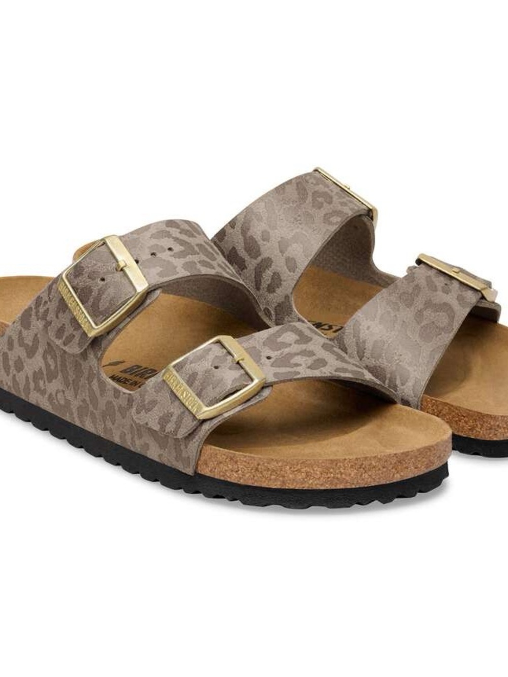 Birkenstock Arizona Two-Strap Sandal in Taupe Leopard Suede - Picture 3 of 5
